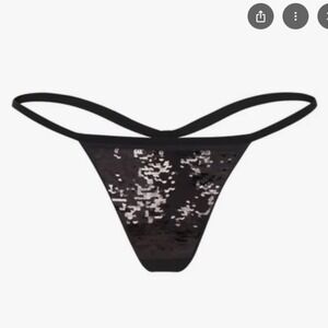 SKIMS‎ | Black Sequin Thong Panty Underwear, Onyx, Size S
